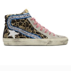 Golden Goose Slides, Giraffe print, glitter